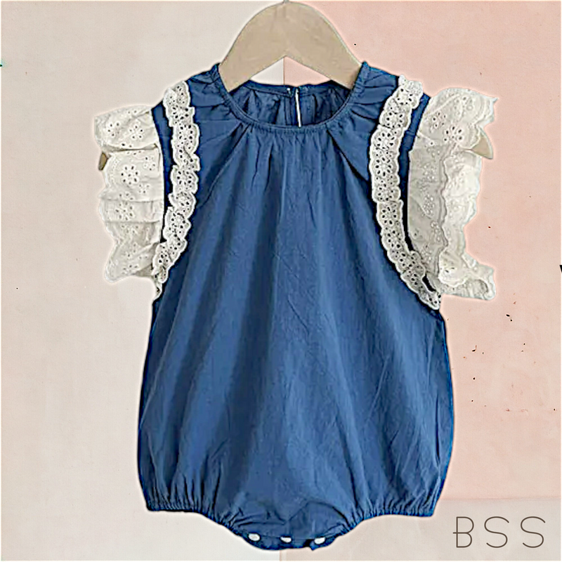 Romper Jeans Bico Bordado