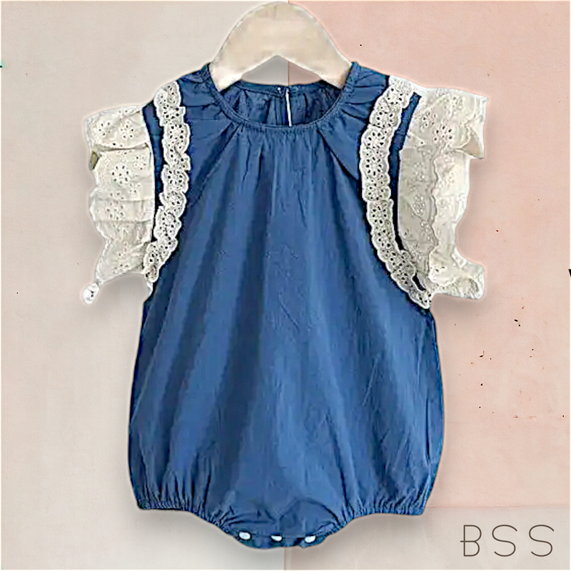 Romper Jeans Bico Bordado